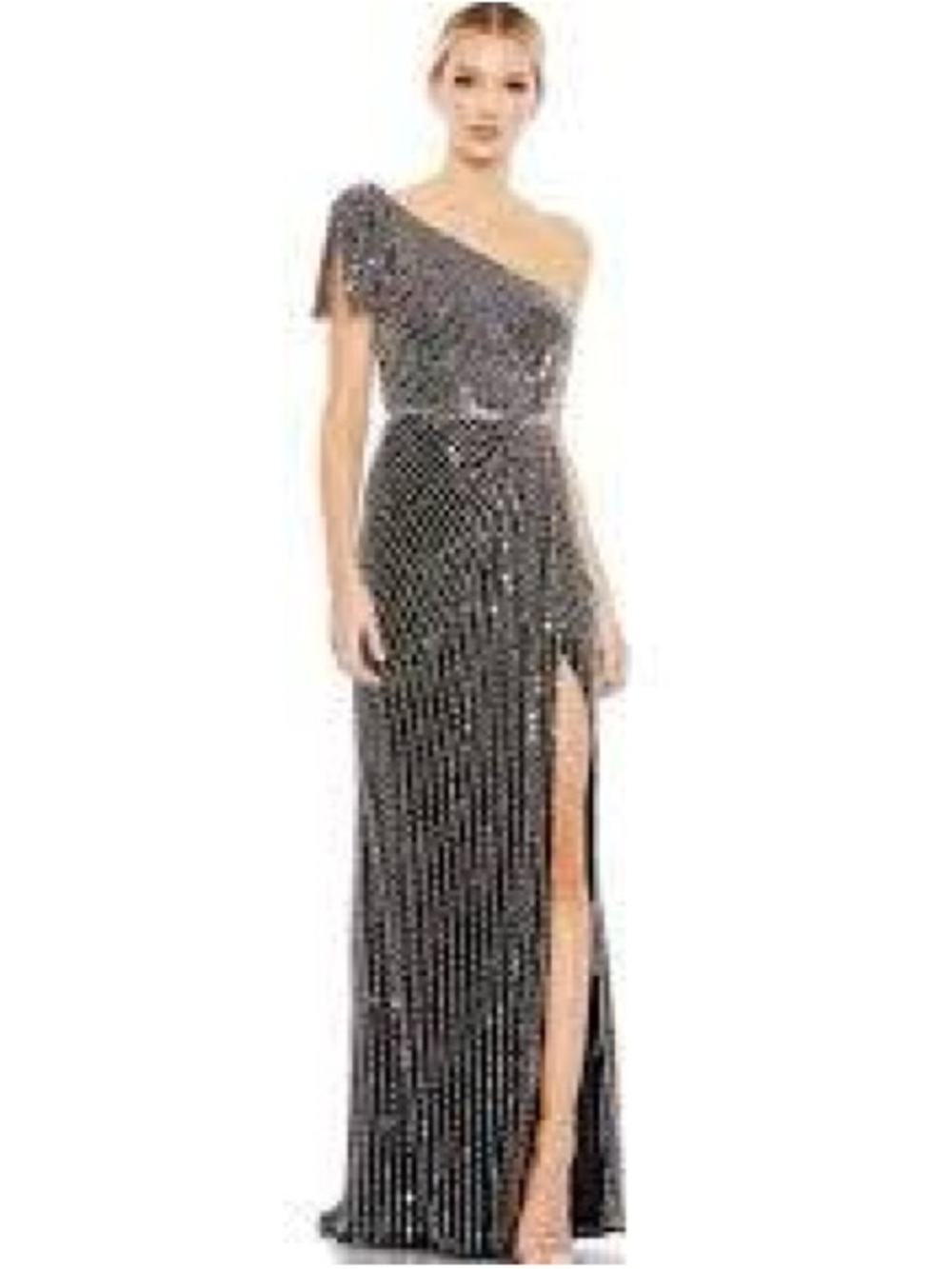 Mac Duggal Pearl Embellished One-Shoulder Gown